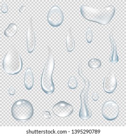 Drops of water on a transparent background.  - Vector