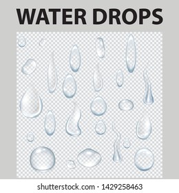 Gotas de agua en un fondo transparente.Vector EPS.