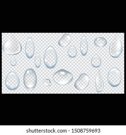 Drops of water on a transparent background. - Vector