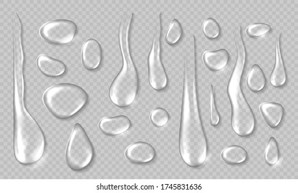 Drops of water on a transparent background. Vector illustration