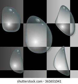 Drops of water on a transparent background.  Vector