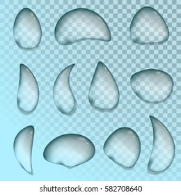 Drops of water on a transparent background. Vector