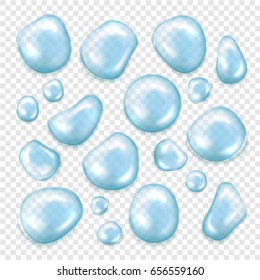 Drops of water on a transparent background. Vector.