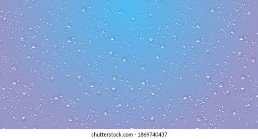 Drops water rain on blue background, realistic style, vector elements. Clean drop condensation. Vector illustration pure bubbles
