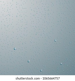 Drops of water. Rain or shower drops isolated on blue background. Vector illustration