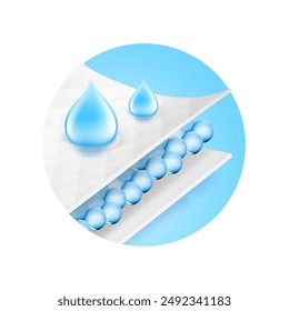 Drops with wavy layers and an intermediate layer. Vector illustration isolated on white background. Suite for the presentation of diaper, wet wipes, sanitary pads, mats. EPS10.