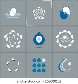 drops with whirlpools icon set - abstract design elements collection