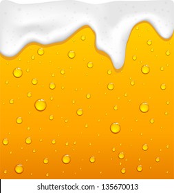 Drops and yellow drink with foam, illustration