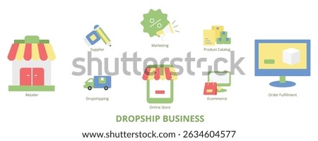 Dropship Business Flat Banner Web Icon Set Vector Illustration