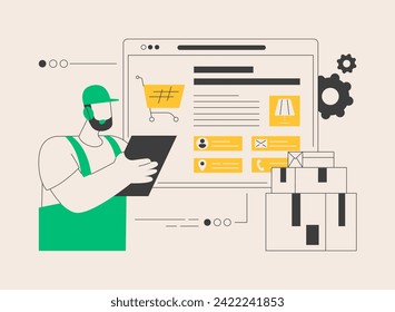 Drop-Shipper erhält abstrakte Konzeptgrafik. Lieferkettenmanagement, abstraktes Versandmarketing, Versanddetails, Empfang und Überweisung von Bestellungen, abstrakte Online-Einkaufs-Metapher.