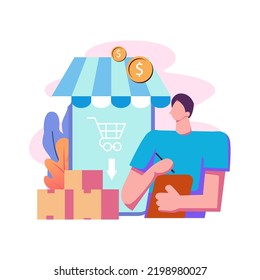 Dropshipper receives order flat style illustration design