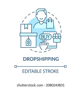 Dropshipping blue concept icon. Way to make money online abstract idea thin line illustration. Low-risk business model. Retailer work. Vector isolated outline color drawing. Editable stroke