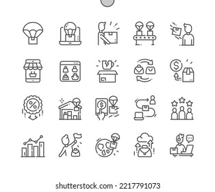 Dropship. Wirtschaft und elektronischer Handel. Online einkaufen, defekte Waren, globale Lieferung. Pixel Perfect Vector Thin Line Icons. Einfaches Minimal-Piktogramm.