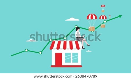 dropshipping business growth with with flying parachute, e-commerce website store and let supplier ship product directly to customer