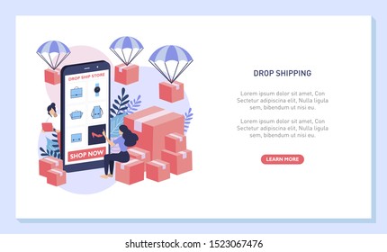Dropshipping concept illustration, perfect for web design, banner, mobile app, landing page, vector flat design