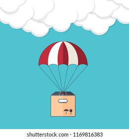 Dropshipping. Drop shipping concept. Package flying on parachute, delivery service concept. Flat design