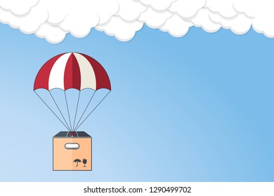 Dropshipping. Drop shipping concept. Package flying on parachute, delivery service concept. Flat design