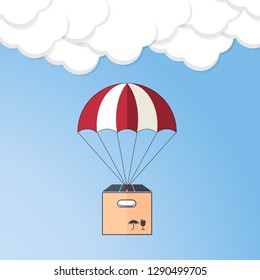 Dropshipping. Drop shipping concept. Package flying on parachute, delivery service concept. Flat design