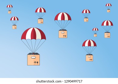 Dropshipping. Drop shipping concept. Package flying on parachute, delivery service concept. Flat design