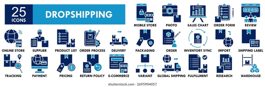 Doppelklick-Symbol-Sammlung wird gelöscht. Enthaltend Design Geschäft, Versand, Lieferung, Bestellung, Box, Shop