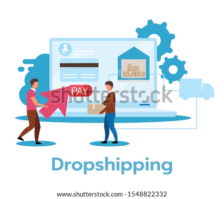 Dropshipping flat vector illustration. Retail fulfillment method. Sale strategy. Minimal investment. E-commerce. Internet shop. Business model. Isolated cartoon character on white background