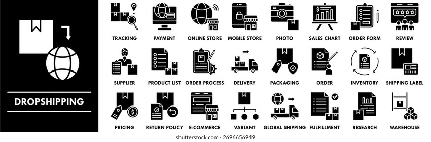 Dropshipping icon collection set. Containing design business, shipping, delivery, order, box, store