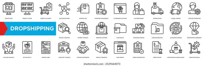 Dropshipping Icon. Online Store, Product Listing, Order Fulfillment, Supplier Network, Shipping 