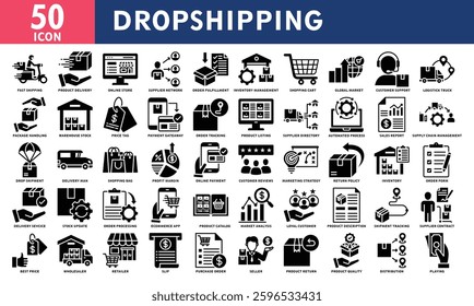Dropshipping icon set collection. Simple black glyph vector.