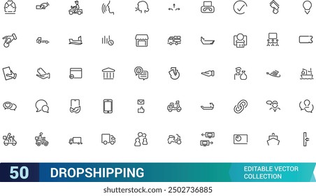 Dropshipping and Online store icon set. Collection and pack of linear web and ui icons. Editable stroke. Vector illustration.