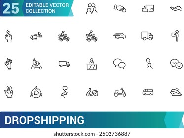 Dropshipping and Online store icon set. Collection and pack of linear web and ui icons. Editable stroke. Vector illustration.
