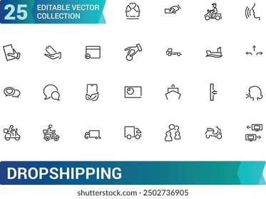Dropshipping and Online store icon set. Collection and pack of linear web and ui icons. Editable stroke. Vector illustration.