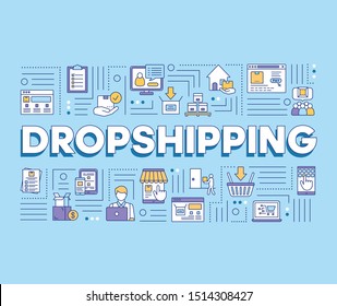 Dropshipping word concepts banner. E commerce, online business. Products delivery service. Presentation, website. Isolated lettering typography idea with linear icons. Vector outline illustration