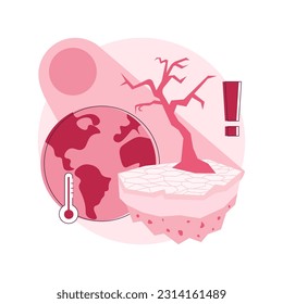Illustration vectorielle abstraite concept de sécheresse. Conditions météorologiques extrêmes, problème d'érosion, manque de pluies, réchauffement climatique, sécheresse de combat, catastrophe naturelle, chaleur estivale rugueuse, métaphore abstraite.