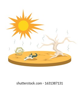 Drought cartoon vector illustration. Shortage of water. Cataclysm. Extreme weather conditions. Scorch, dryness. Desert scene. Destructive phenomenon. Flat color natural disaster isolated on white