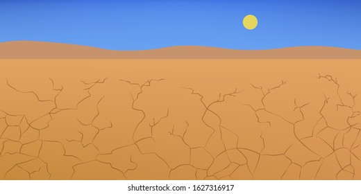 Drought concept. Desert landscape, rocks and stone. Dead, dry earth. Vector illustration in cartoon style