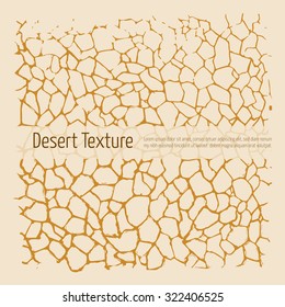 Drought Desert Texture. Brown And Yellow Vector, Hand Drawn Art, Pen And Ink. Cracked Earth After Earthquake 