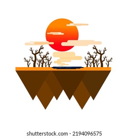 The drought disaster illustration on isolated  background.