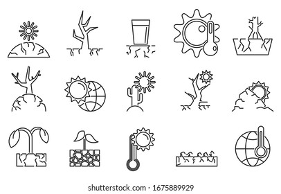 Drought environment icons set. Outline set of drought environment vector icons for web design isolated on white background