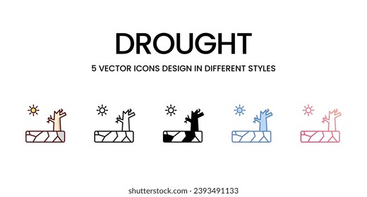 Drought Icon Design in Five style with Editable Stroke. Line, Solid, Flat Line, Duo Tone Color, and Color Gradient Line. Suitable for Web Page, Mobile App, UI, UX and GUI design.