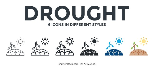 Drought Icon In Different Style Vector Illustration. Designed In Thin Line, Regular Line, Bold Line, Glyph, Color Fill, And Flat Style Can Be Used For Web