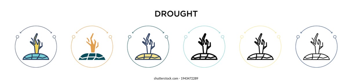 Icono de sequía en el estilo relleno, delgado, contorno y trazo. Ilustración vectorial de dos diseños de iconos vectores de sequía de color y negro se pueden utilizar para móviles, ui, web