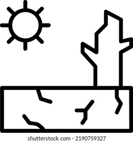 Drought Icon With Outline Style, Global Warming Sign And Symbol Isolated On White Background