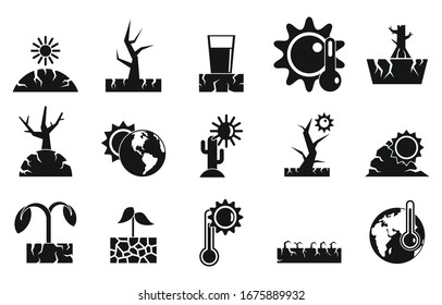 Drought icons set. Simple set of drought vector icons for web design on white background