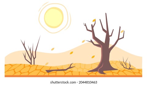 Drought in land or dry desert soil with dead trees