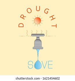 Drought leading to water shortage. Save water in dry season. Vector illustration outline flat design style.