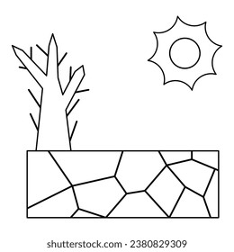 Drought line art. Vector illustration with natural disaster theme and line art vector style. Editable vector.
