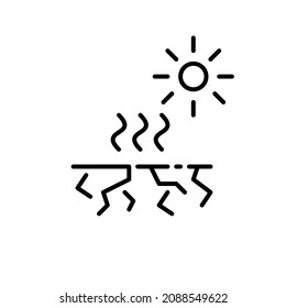 Drought Natural Disaster. Cracked Soil And Sun Sending Heatwaves. Pixel Perfect, Editable Stroke Icon