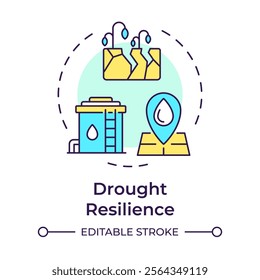 Drought resilience multi color concept icon. Low precipitation periods surviving. Benefit of water recycling. Round shape line illustration. Abstract idea. Graphic design. Easy to use in article