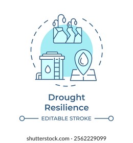 Drought resilience soft blue concept icon. Low precipitation periods surviving. Benefit of water recycling. Round shape line illustration. Abstract idea. Graphic design. Easy to use in article