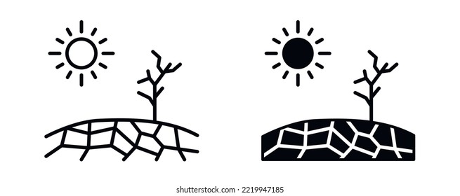 Drought and scorched land symbol dryness heat and no rain icon